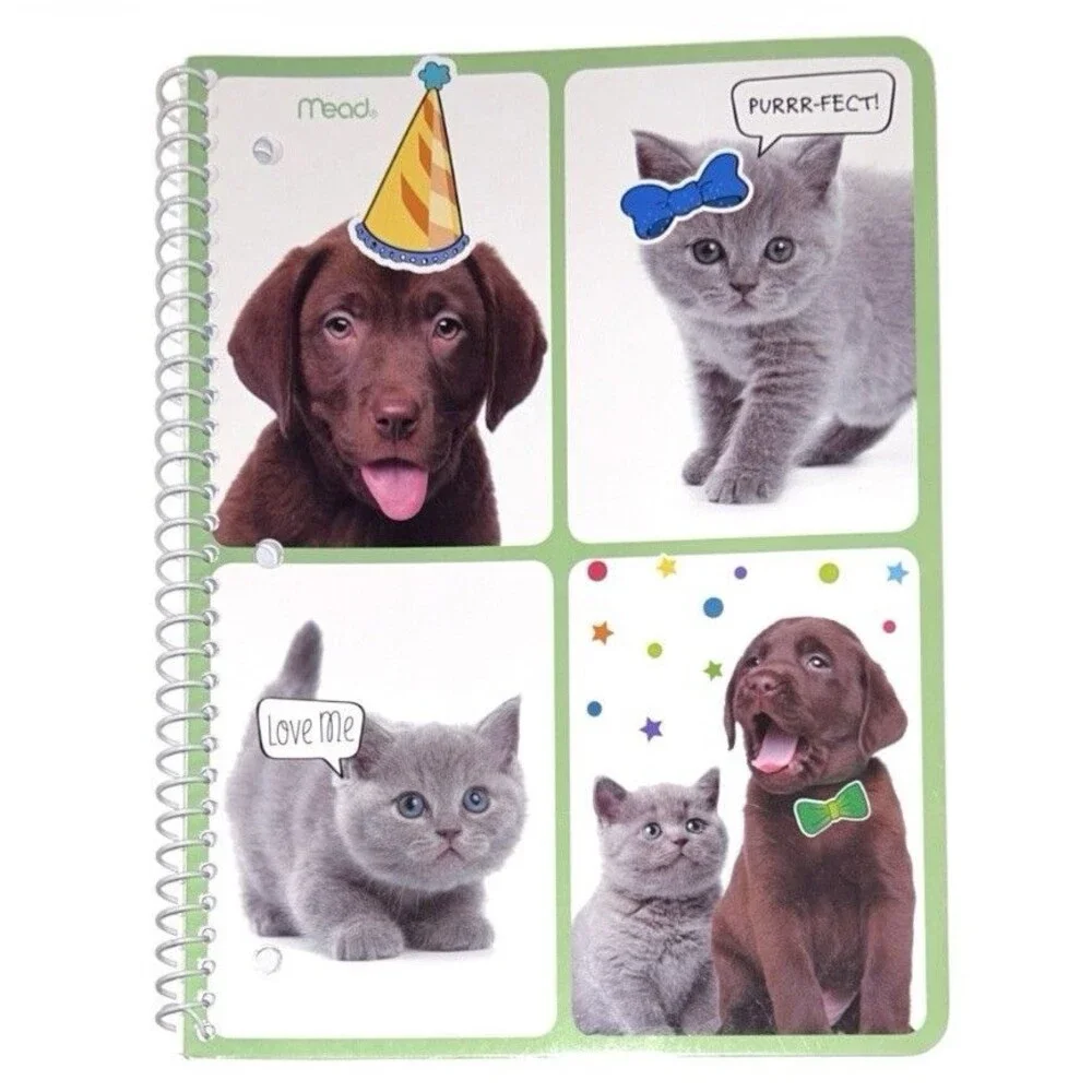 2x Mead Purrs and Grrrs Decorative Spiral Wide Ruled Notebooks 70 Sheets Each